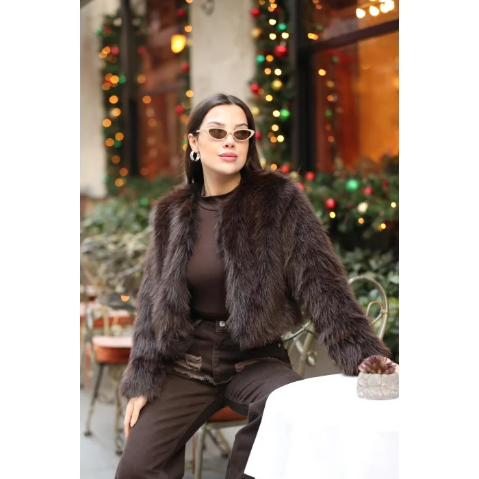 Kadın Suni Kürk Kısa-KAHVE