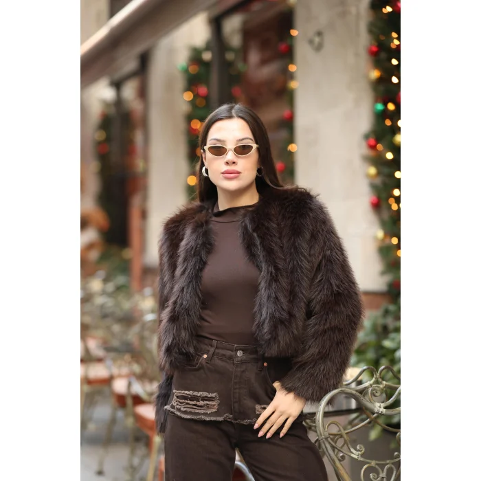Kadın Suni Kürk Kısa-KAHVE