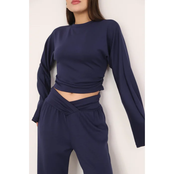 KRUVAZE BEL DETAYLI PALAZZO PANTLON CROP TAKIM