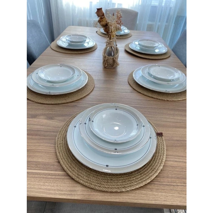 Jütburada 7 Adet Amerikan Servis Örme Jüt Tabak ve Ekmeklik Supla Lüx Sunum Seti