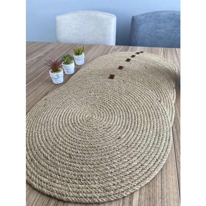 Jütburada 7 Adet Amerikan Servis Örme Jüt Tabak ve Ekmeklik Supla Lüx Sunum Seti