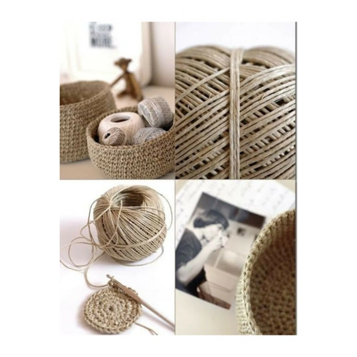 Jütburada Mumlanmış Cilalı Mumlu Bej Jüt İplik 5 Adet 500 Metre Hasır İp Kırnap İp Doğal İp Çuval İp
