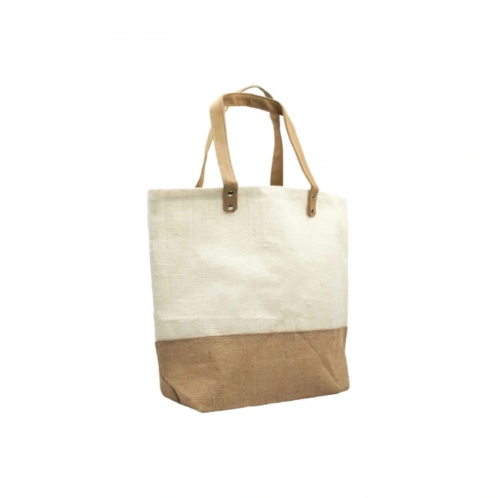 Jütburada Doğal Beyaz Renk Jüt Çanta (Hasır Çanta, Plaj Çantası, Alışveriş Çantası)