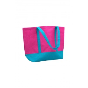 Jütburada Doğal Pembe Renk Jüt Çanta (Hasır Çanta, Plaj Çantası, Alışveriş Çantası)