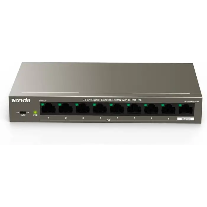 TENDA TEG1109P-8-102W-B SWT TENDA 8 PORT 10/100/1000 PoE Switch