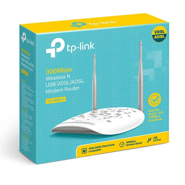 TP-LINK TD-W9970 300 Mbps N KABLOSUZ 4 PORT  VDSL2/ADSL2+ MODEM ROUTER