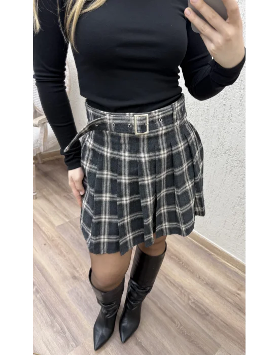 Ekose Desenli Kemerli Etek