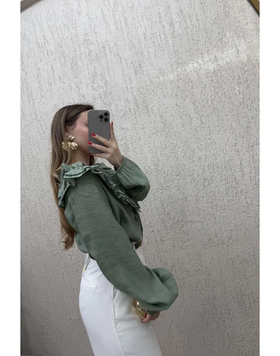 Fırfır Detaylı Gömlek Haki