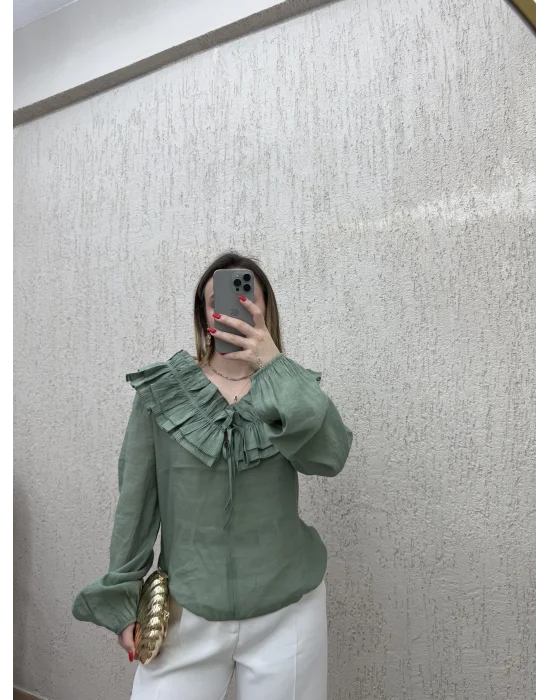 Fırfır Detaylı Gömlek Haki