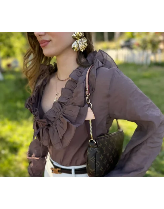 Fırfır Detaylı Gömlek Kahve