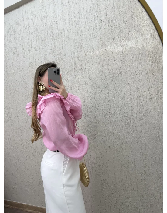 Fırfır Detaylı Gömlek Pembe