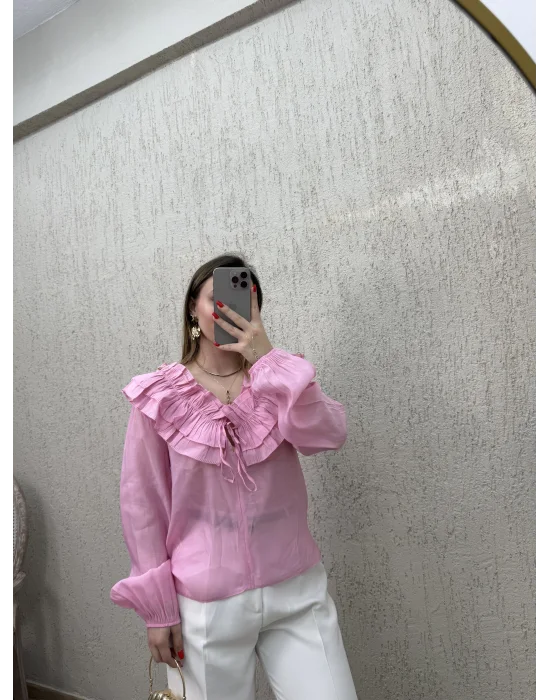 Fırfır Detaylı Gömlek Pembe