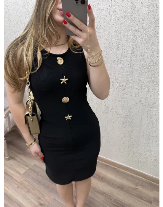 Gold Detaylı Elbise Siyah