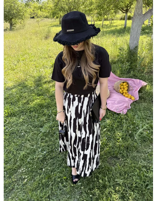 Salaş Kesim ZR Model Etek Siyah/Beyaz