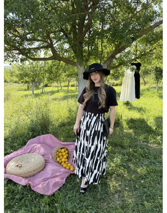 Salaş Kesim ZR Model Etek Siyah/Beyaz