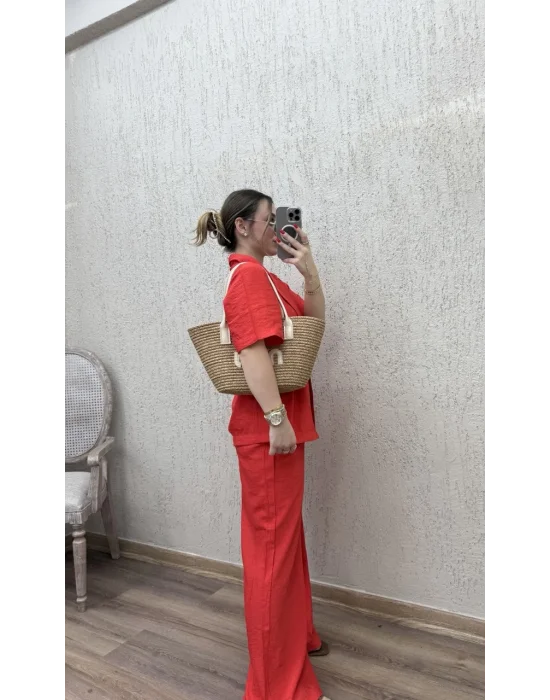 Tek Düğmeli Ceketli Takım Nar Çiçeği