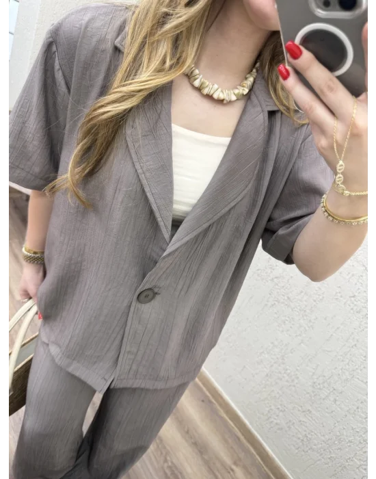 Tek Düğmeli Ceketli Takım Vizon