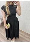 Belden Oturtmalı Sırt Detaylı Midi Boy Elbise Siyah