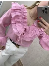 Fırfır Detaylı Gömlek Pembe