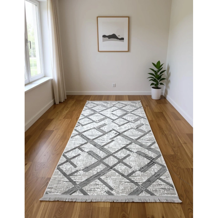 Bademli Halı Şönil Dokuma Taban Dekoratif Halı 1010 Gri