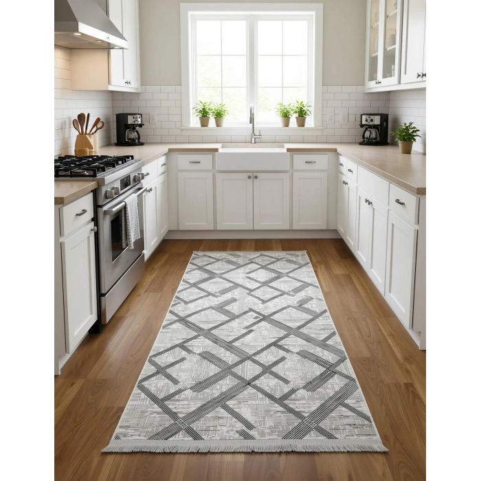 Bademli Halı Şönil Dokuma Taban Dekoratif Halı 1010 Gri