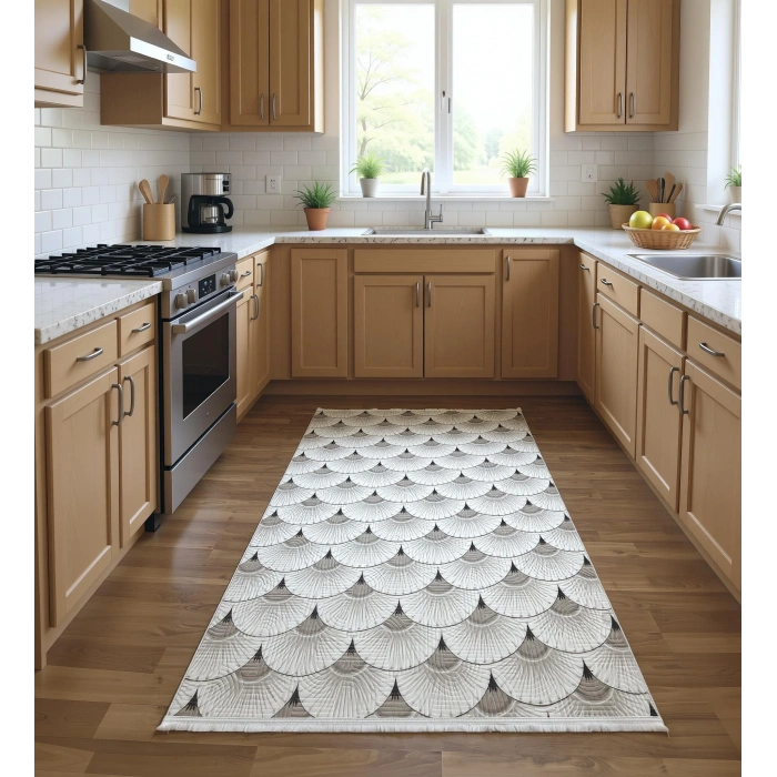 Bademli Halı Lüx Kaymaz Taban Dekoratif Halı 3042 Gri