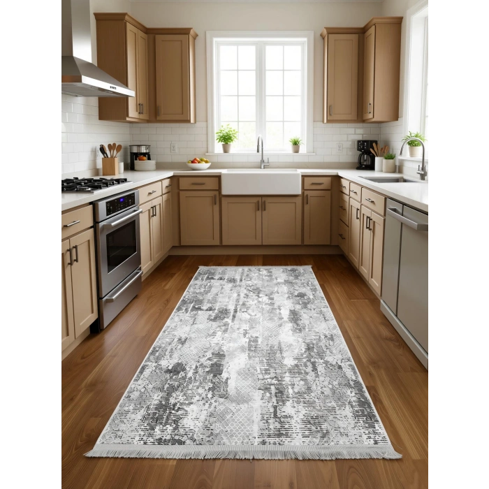 Bademli Halı Şönil Dokuma Taban Dekoratif Halı 1070 Gri