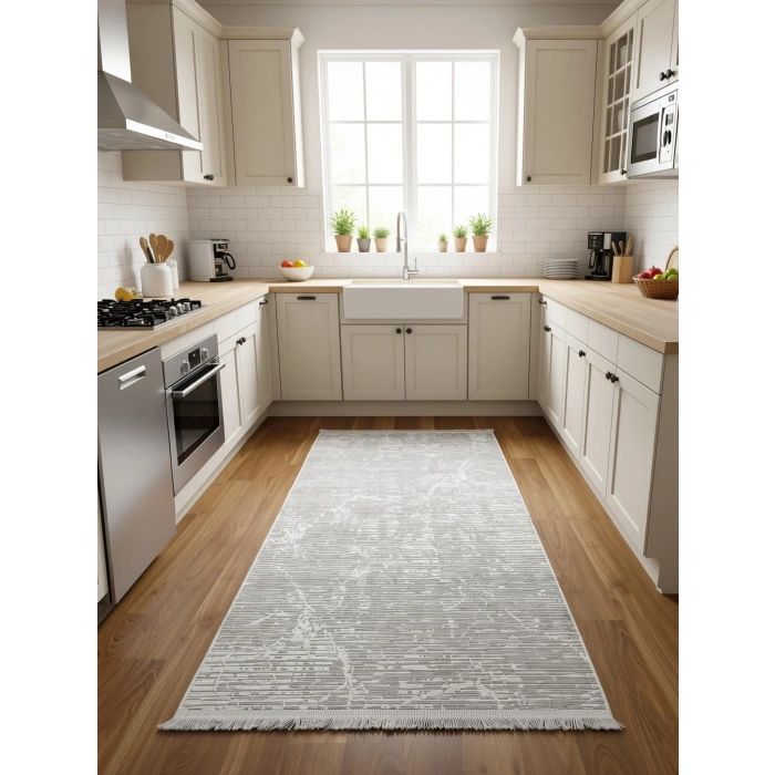 Bademli Halı Şönil Dokuma Taban Dekoratif Halı 1050 Gri