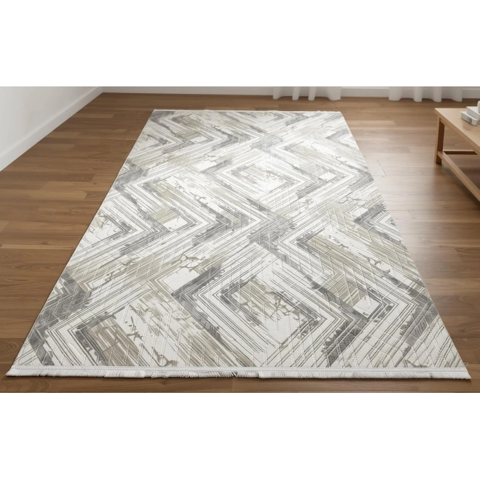 Bademli Halı Lüx Kaymaz Taban Dekoratif Halı 3014 Gri