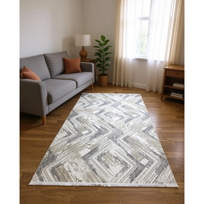 Bademli Halı Lüx Kaymaz Taban Dekoratif Halı 3014 Gri