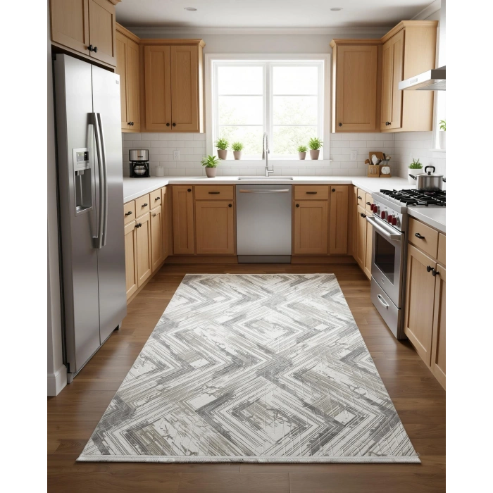 Bademli Halı Lüx Kaymaz Taban Dekoratif Halı 3014 Gri