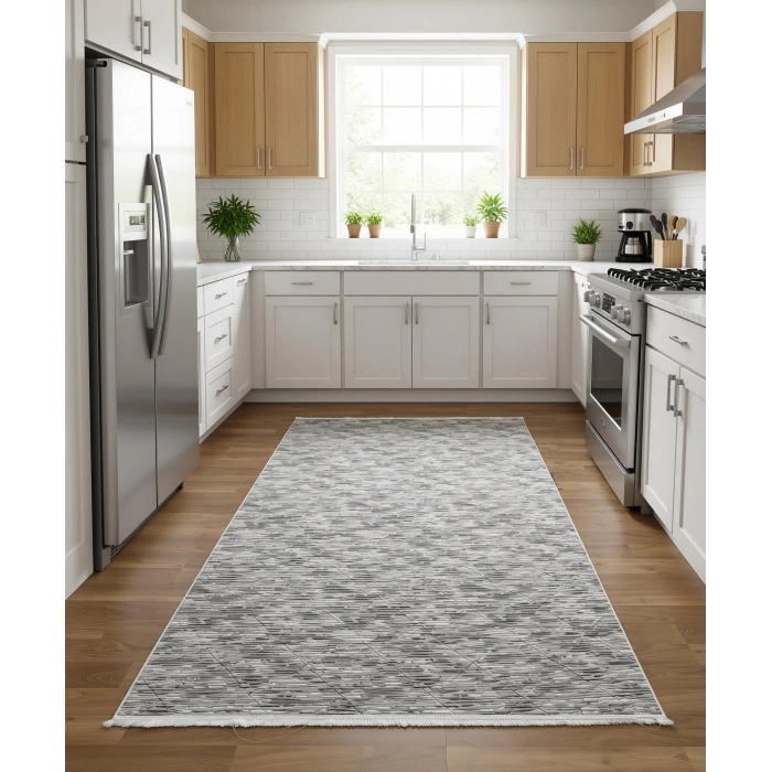 Bademli Halı Lüx Kaymaz Taban Dekoratif Halı 3015 Gri