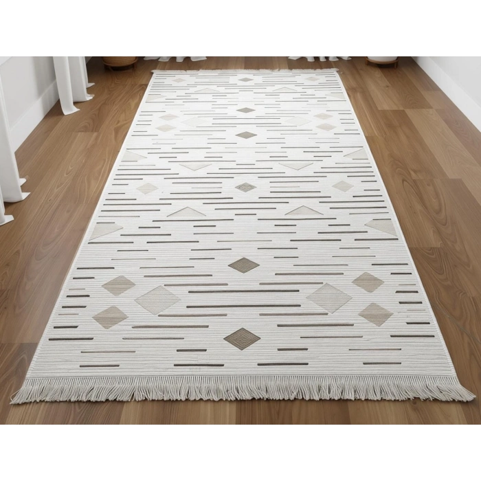 Bademli Halı Şönil Dokuma Taban Dekoratif Halı 1020 Krem