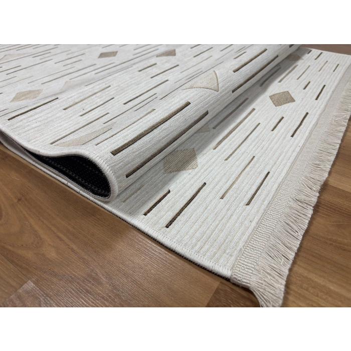 Bademli Halı Şönil Dokuma Taban Dekoratif Halı 1020 Krem