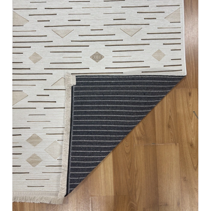 Bademli Halı Şönil Dokuma Taban Dekoratif Halı 1020 Krem