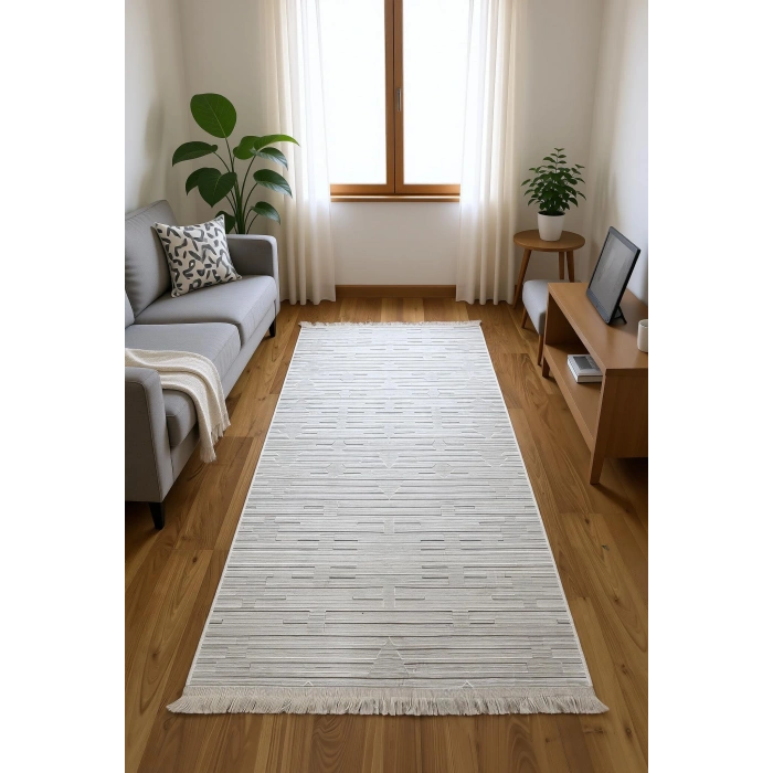 Bademli Halı Şönil Dokuma Taban Dekoratif Halı 1060 Krem