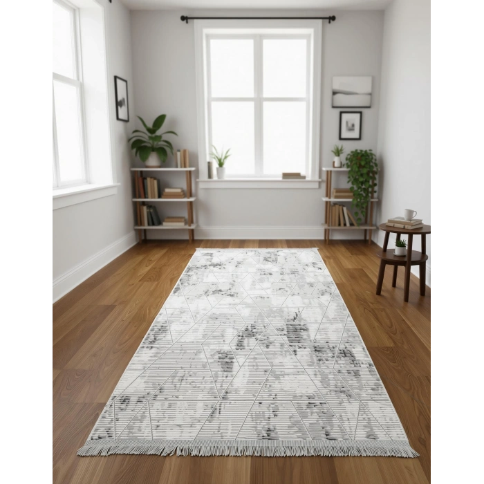 Bademli Halı Şönil Dokuma Taban Dekoratif Halı 1030 Gri