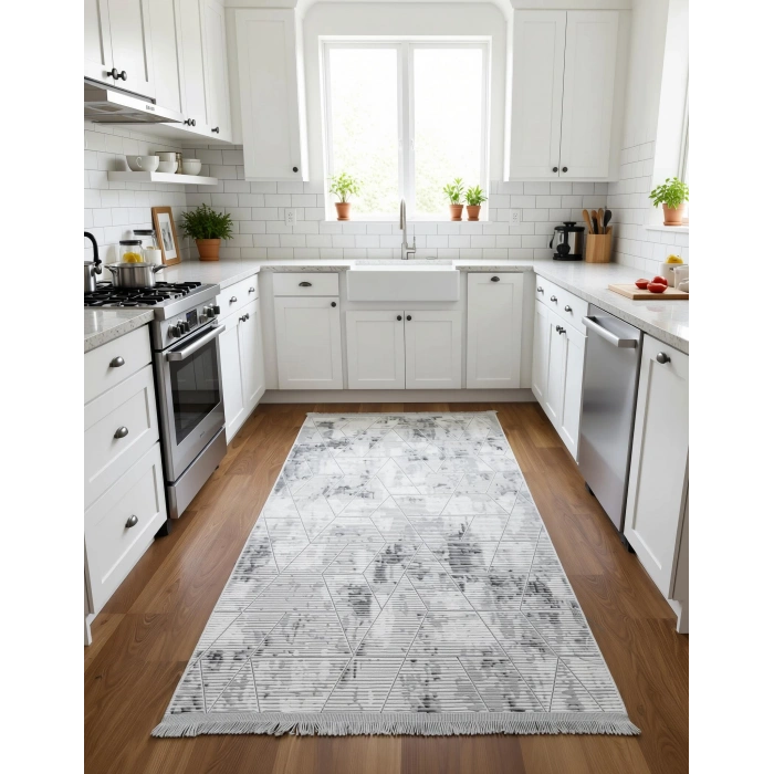 Bademli Halı Şönil Dokuma Taban Dekoratif Halı 1030 Gri