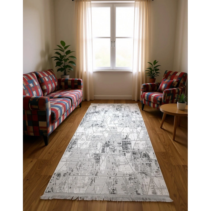 Bademli Halı Şönil Dokuma Taban Dekoratif Halı 1030 Gri