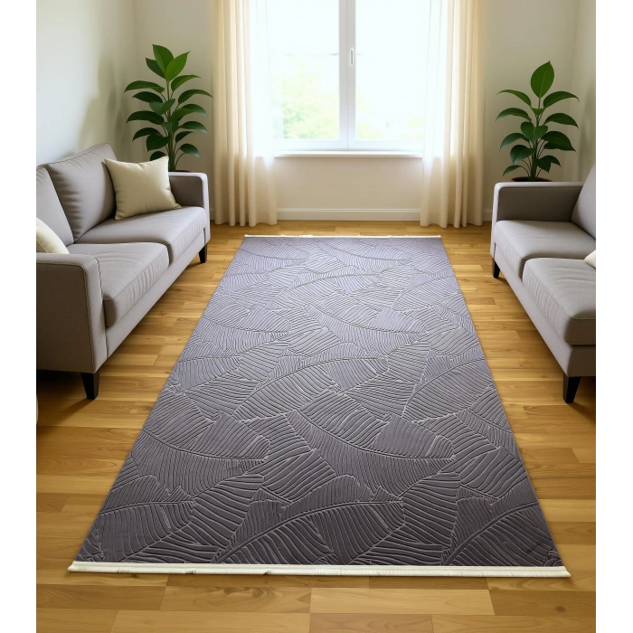 Bademli Halı Lüx Kaymaz Taban Dekoratif Halı 9015 Mor