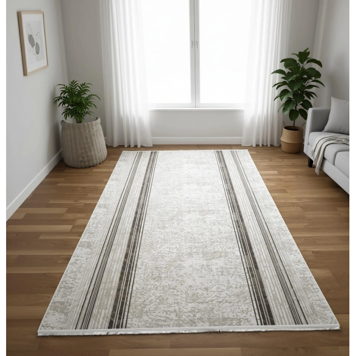 Bademli Halı Lüx Kaymaz Taban Dekoratif Halı 9016 Vizon