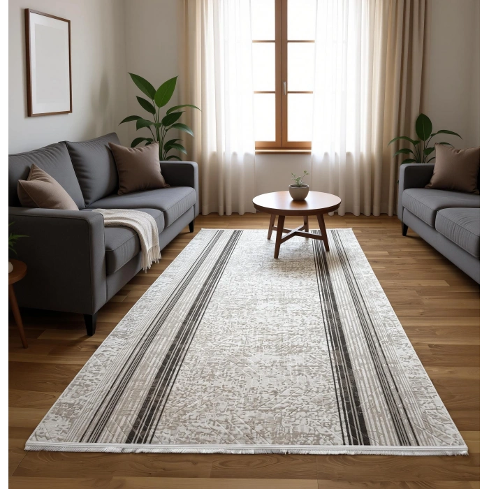 Bademli Halı Lüx Kaymaz Taban Dekoratif Halı 9016 Vizon