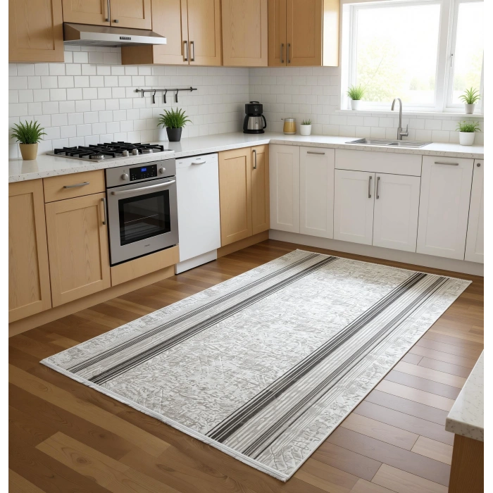 Bademli Halı Lüx Kaymaz Taban Dekoratif Halı 9016 Vizon