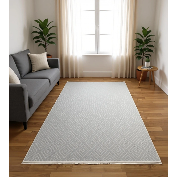 Bademli Halı Lüx Kaymaz Taban Dekoratif Halı 9018 Gri