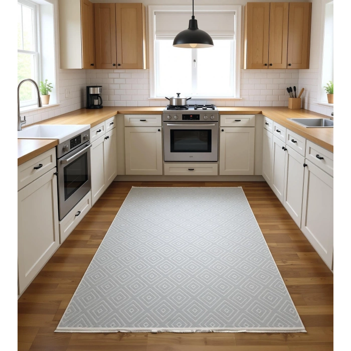 Bademli Halı Lüx Kaymaz Taban Dekoratif Halı 9018 Gri