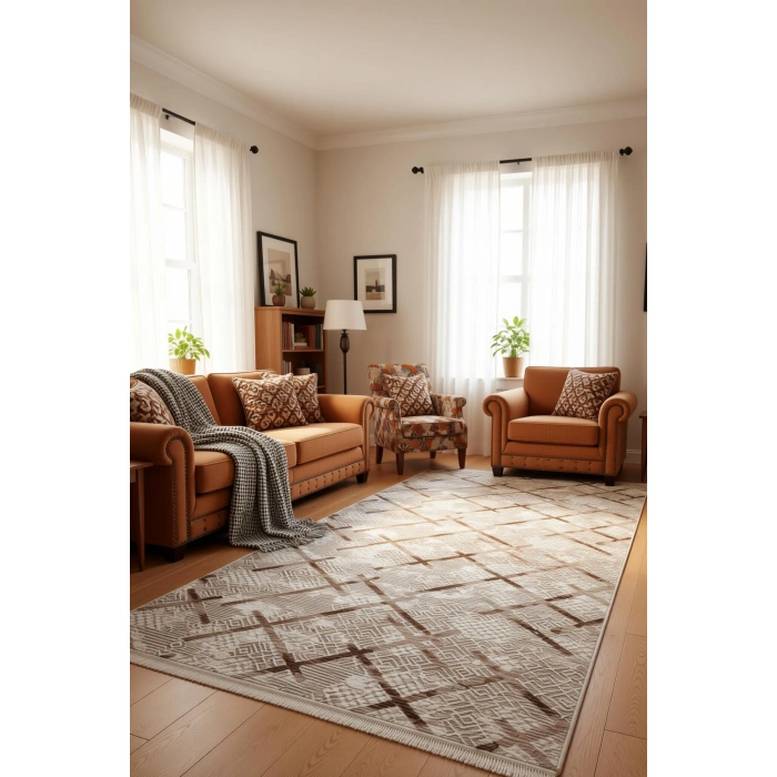 Yağmurser Ekselans Yumuşak Dokulu Kaymaz Taban Halı Yolluk 3047 Vizon