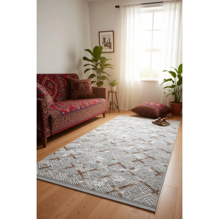 Yağmurser Ekselans Yumuşak Dokulu Kaymaz Taban Halı Yolluk 3047 Kahverengi