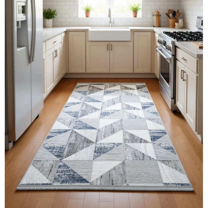 Yağmurser Ekselans Yumuşak Dokulu Kaymaz Taban Halı Yolluk 3057 Mavi