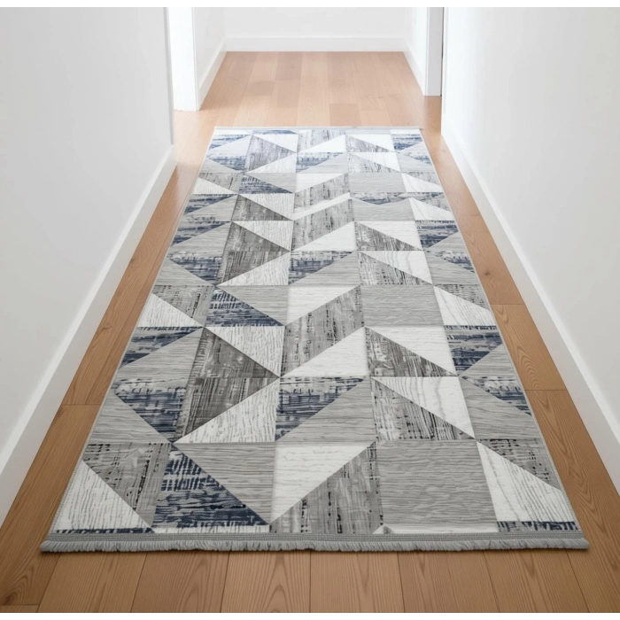 Yağmurser Ekselans Yumuşak Dokulu Kaymaz Taban Halı Yolluk 3057 Mavi