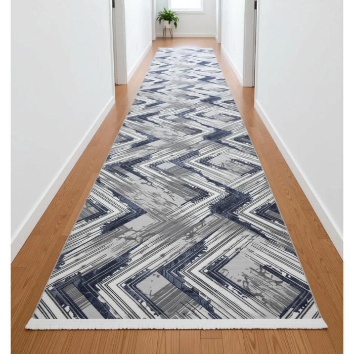 Yağmurser Ekselans Yumuşak Dokulu Kaymaz Taban Halı Yolluk 3014 Mavi